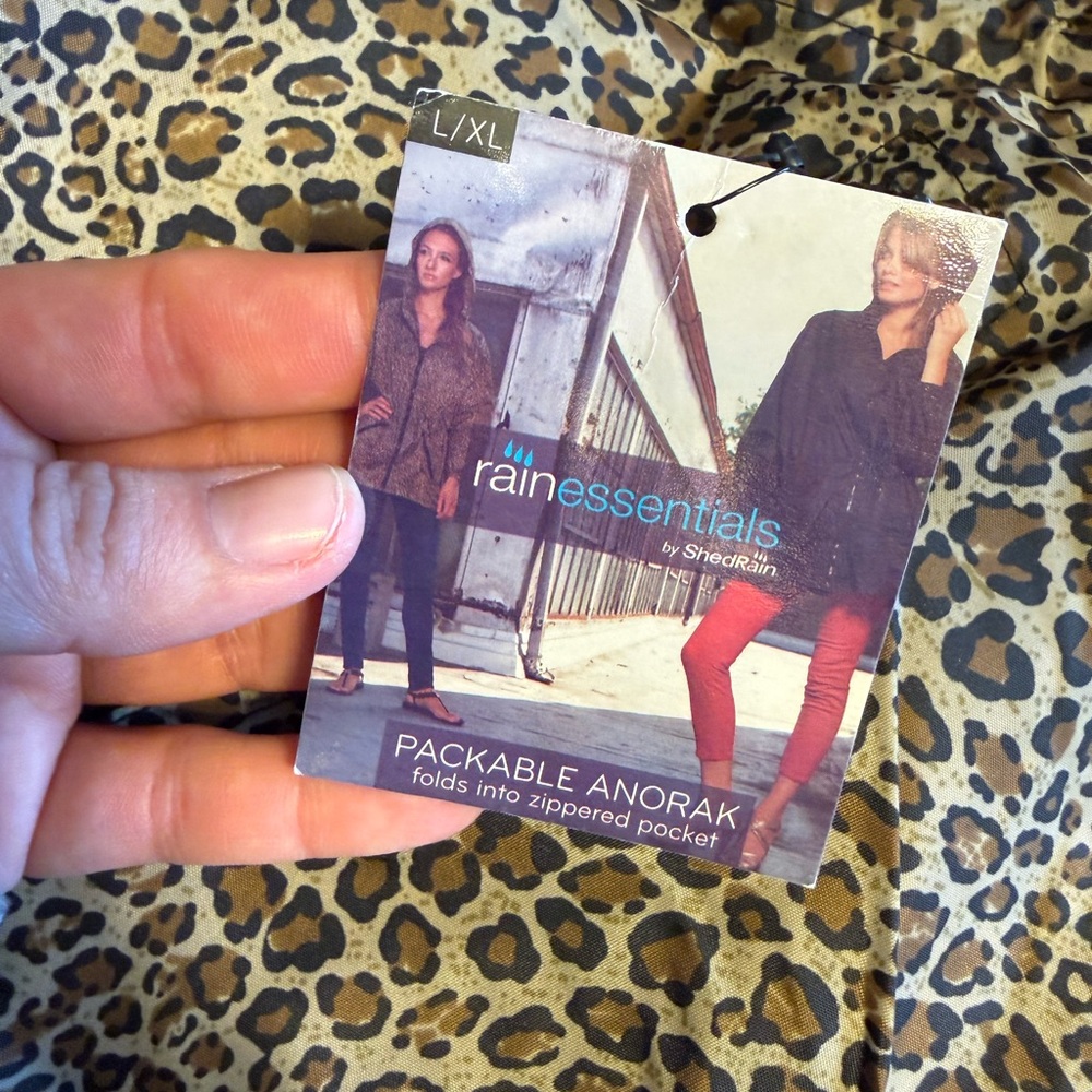 Essentials Leopard Print Hooded Rain Jacket - Bro… - image 2